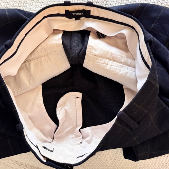 THEORY Navy Blue Checkered Straight Leg Slacks Women’s Pants Trousers - Picture 11 of 13